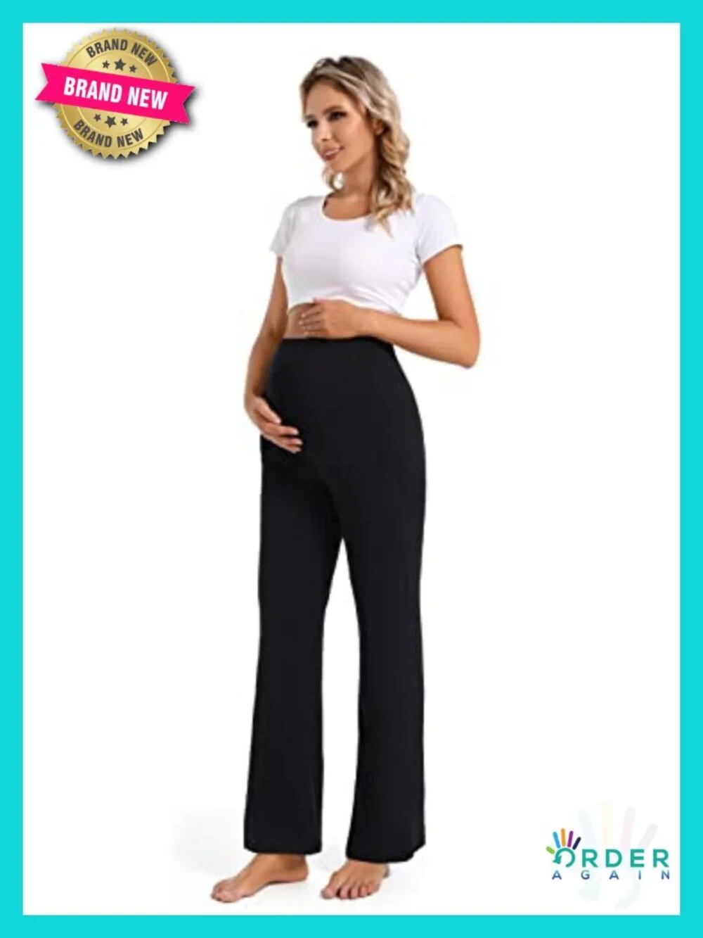 Wide Leg Maternity Pants Over Belly Work Casual Trousers with Pockets - Picture 5 of 6